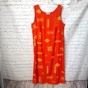 Dress Barn Wms 16W Sleeveless Vivid Orange Floral Geometric Maxi Dress Summer